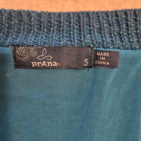 PRANA Ellery Women’s Size S Mosaic Blue V Neck Crocheted Long Sleeve Layered - Picture 12 of 14